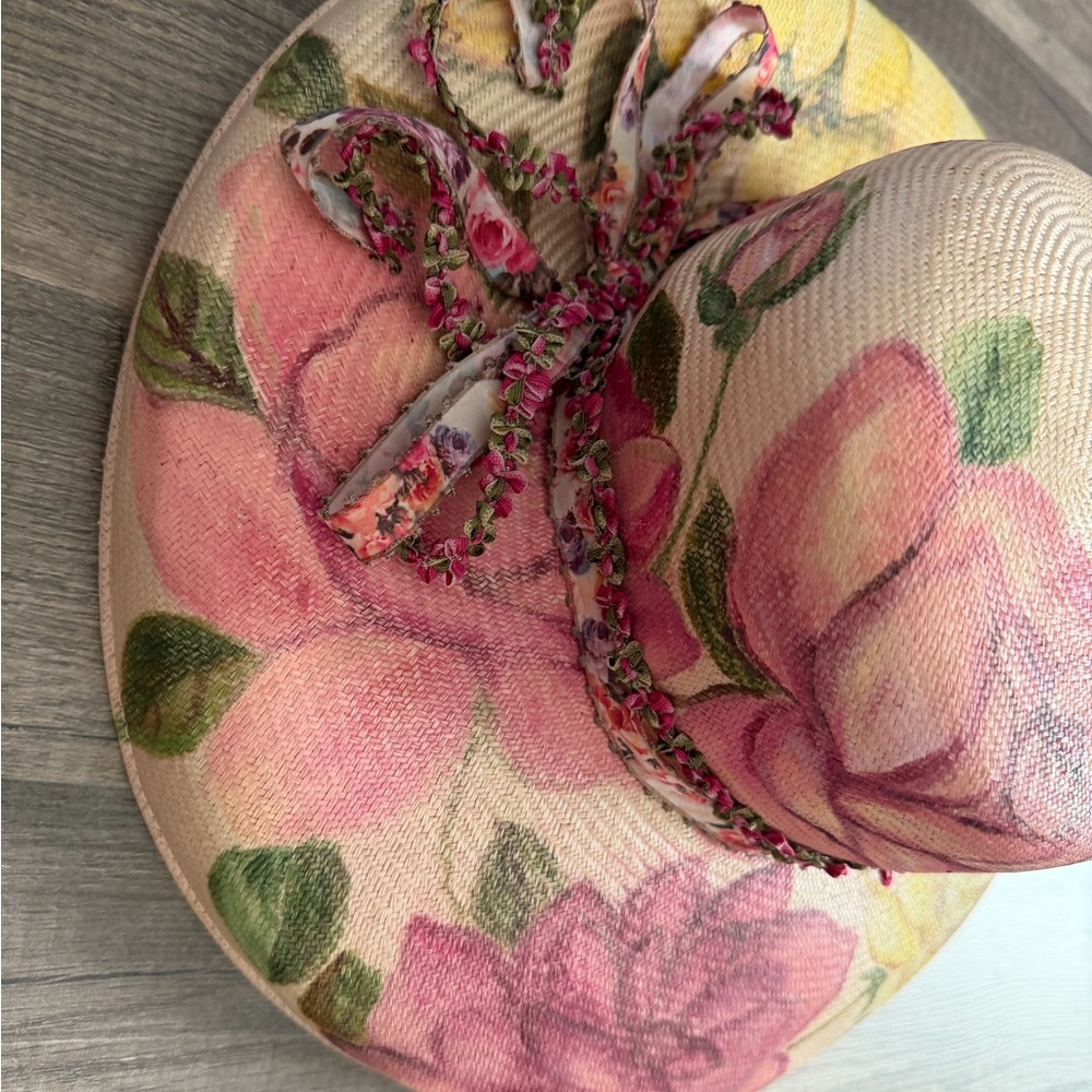 Vintage Louis and Green Hat Floral Pink Yellow Women's Hat EUC Kentucky Derby - Picture 2 of 6